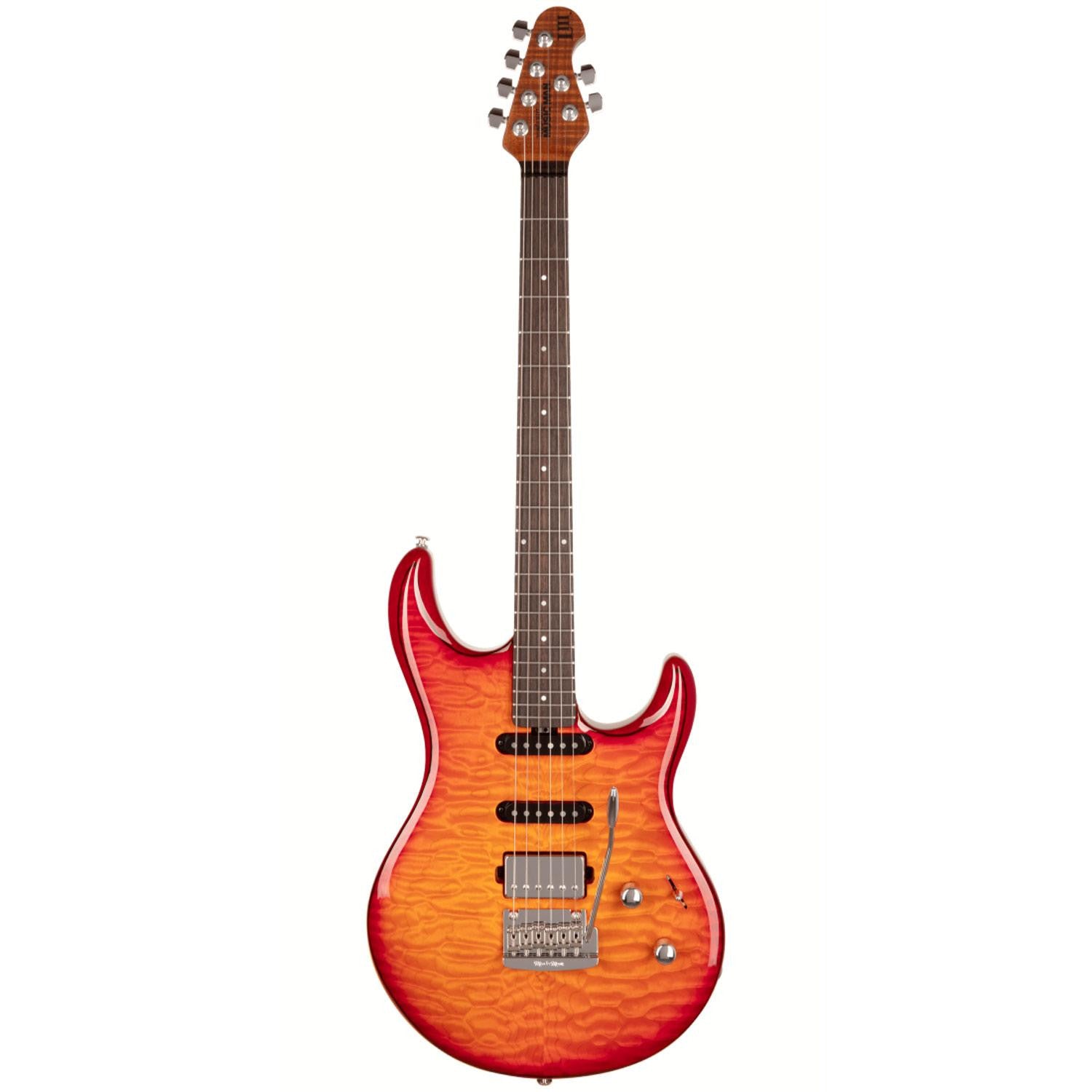 Ernie Ball Music Man Luke III HSS Maple Top, Cherry Burst Quilt